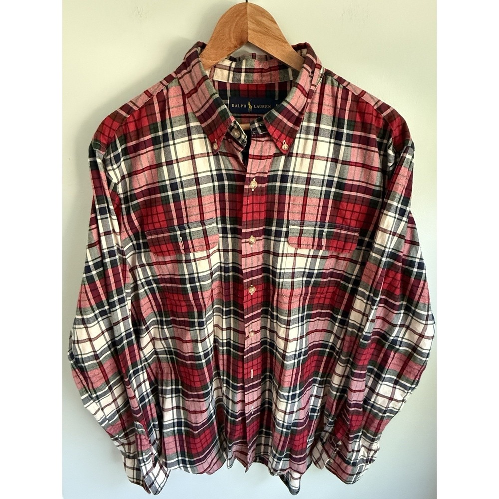 Ralph Lauren Plaid Shirt Mens XL Red Button Down Long Sleeve No Pony